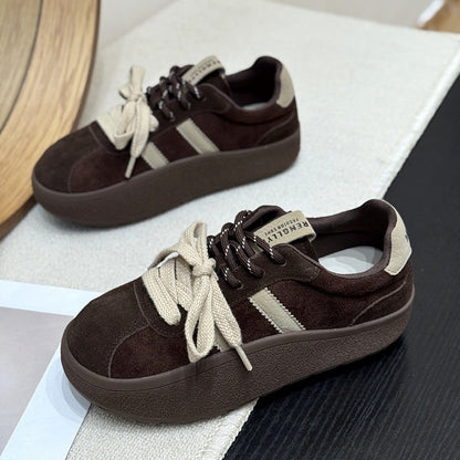 Damen Sneaker Weiches Wildleder Dicke Sohle