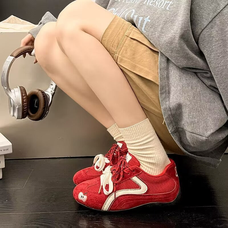 Damen Sneaker Atmungsaktiv Apfelmotiv Sportlich