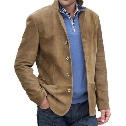 Herren Lederjacke Suede Steppjacke Knöpfe