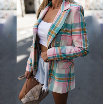 Damen Blazer Karierter Geschnürt Modern - Norvielle