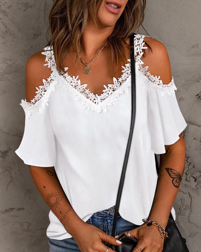 Damen Spitzenbluse Schulterfrei Modern
