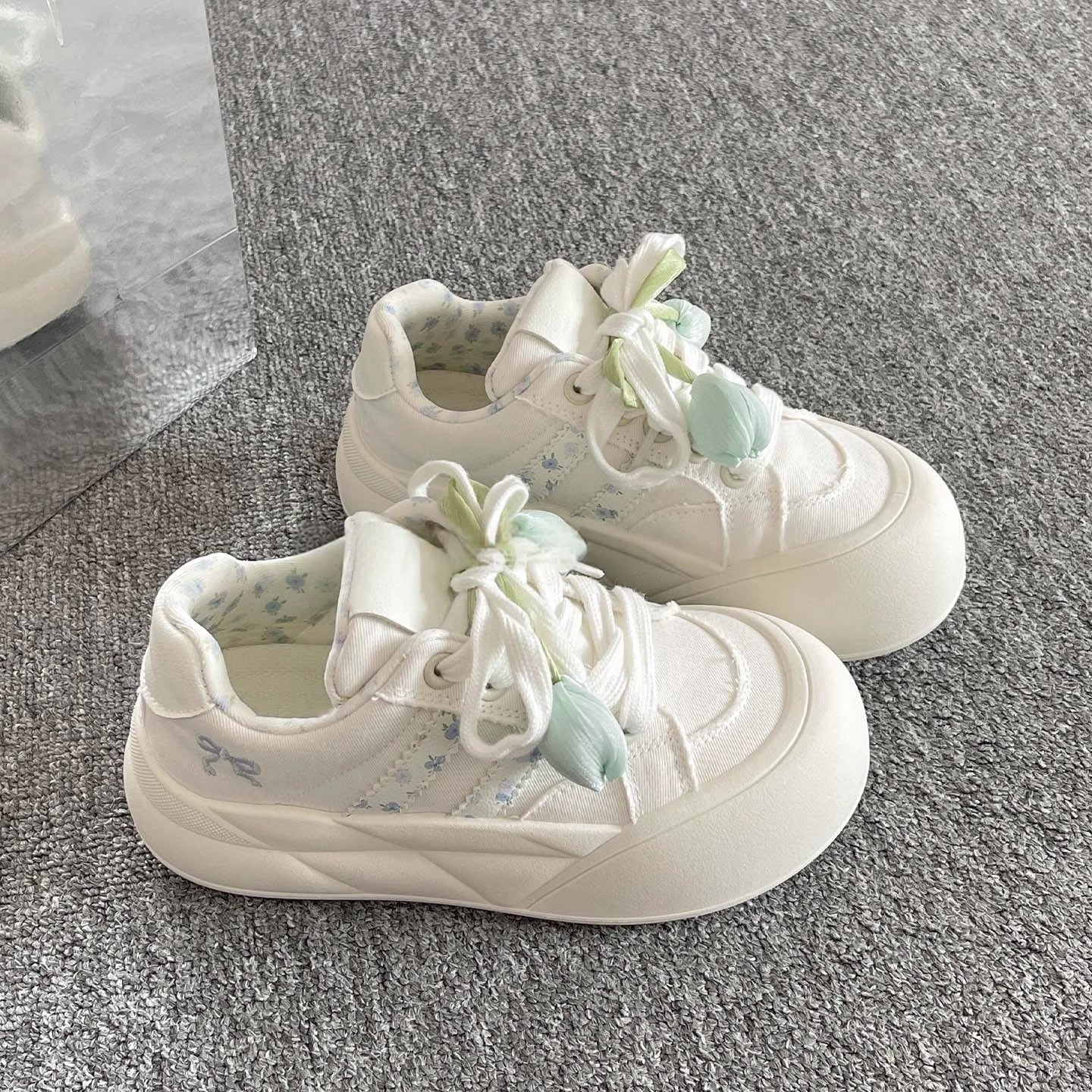 Damen Sneaker Blumenmuster Bequem Polsterung