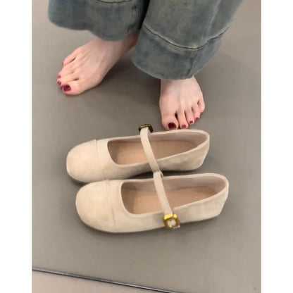 Damen Ballerinas Weiches Wildleder Mit Schnalle Modern