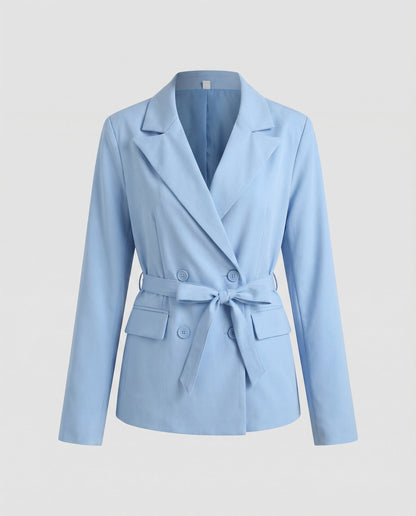 Damen Blazerjacke Slim Fit mit Gürtel Schwarz - Norvielle