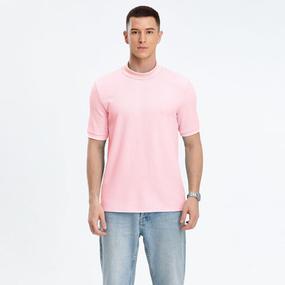 Herren T-Shirt Kurzarm Stehkragen Strukturstoff