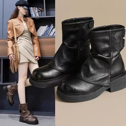 Damen Stiefeletten Komfortabel Leder Schwarz - Norvielle