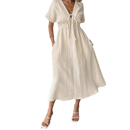 Damen Maxikleid Taillenband Leicht Sommerkleid