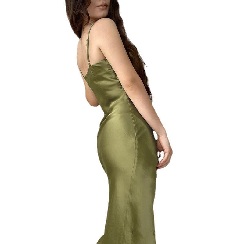 Damen Elegantes Maxikleid Wickelschnitt Spaghettiträger