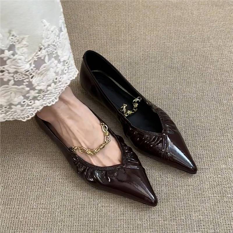 Damen Ballerinas Spitze Ketten Dekoration
