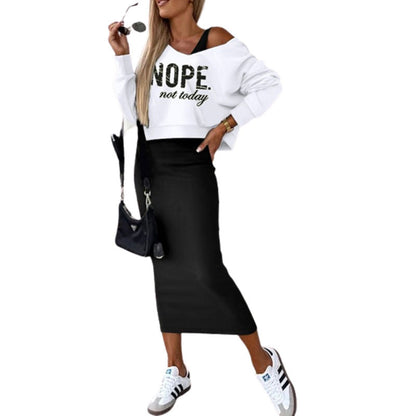 Damen Pullover Set mit Midi Rock aus Kaschmir Casual