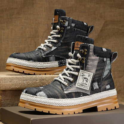 Damen High- Stiefel Robustes Denim