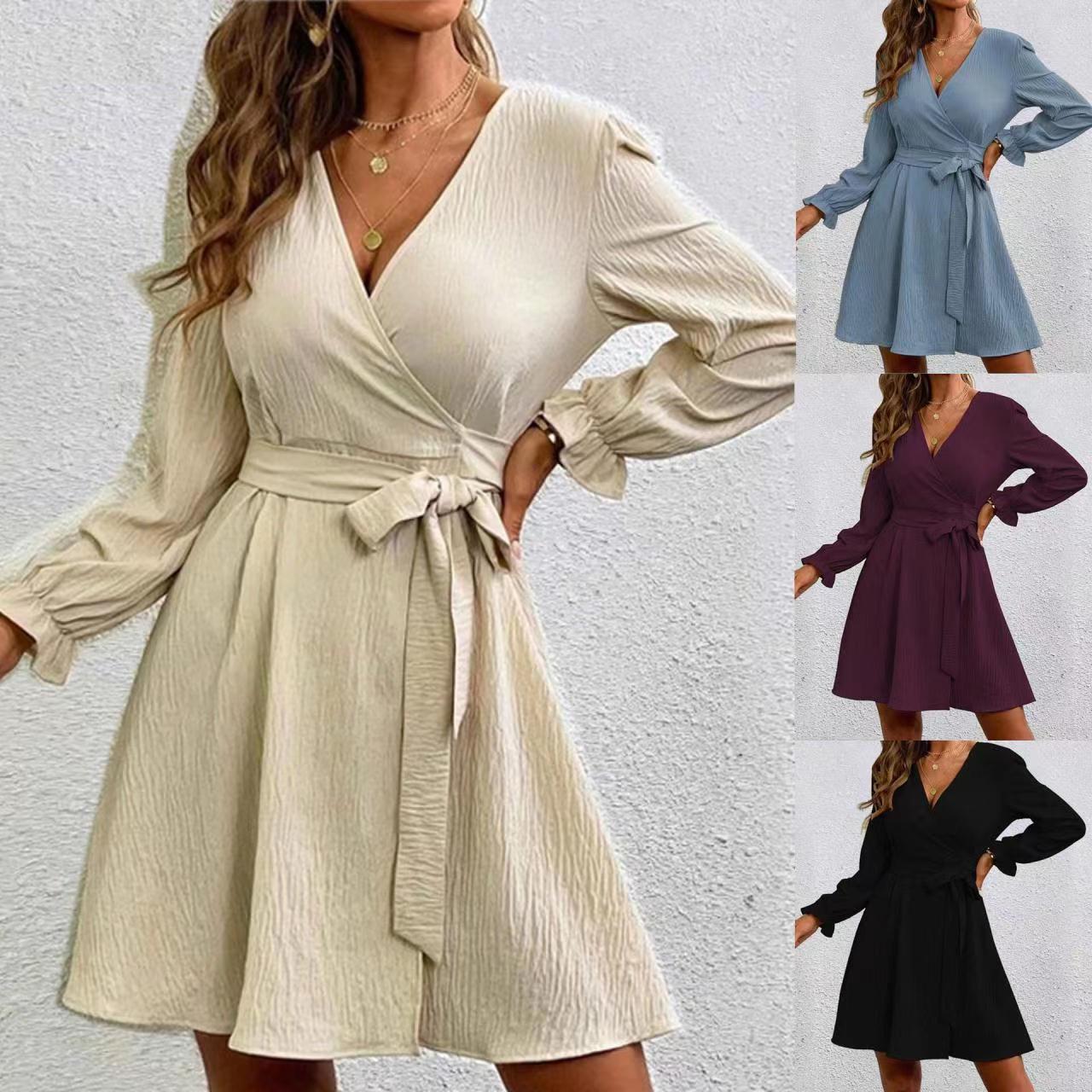 Damen Wickelkleid Voluminöse Ärmel Heidi Chic