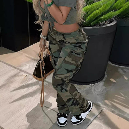Damen Cargohose Camouflage Robust Mit Taschen