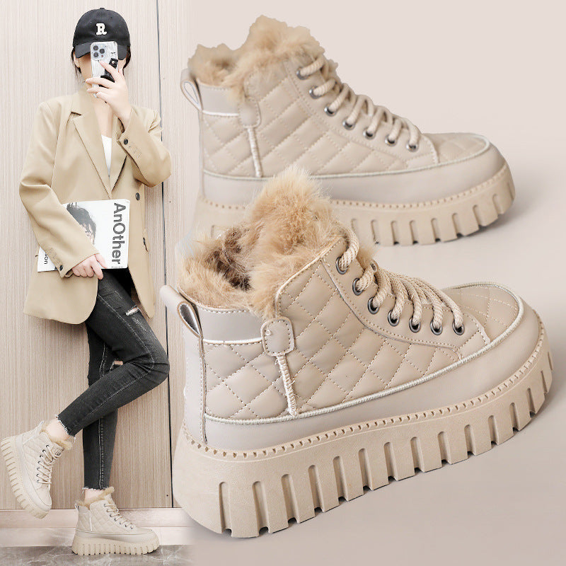 Damen High Sneaker Kunstfell Rutschfest