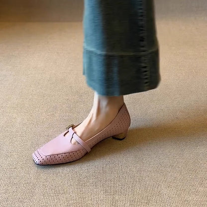 Damen Ballerinas Elegant mit Lochmuster und Schnalle