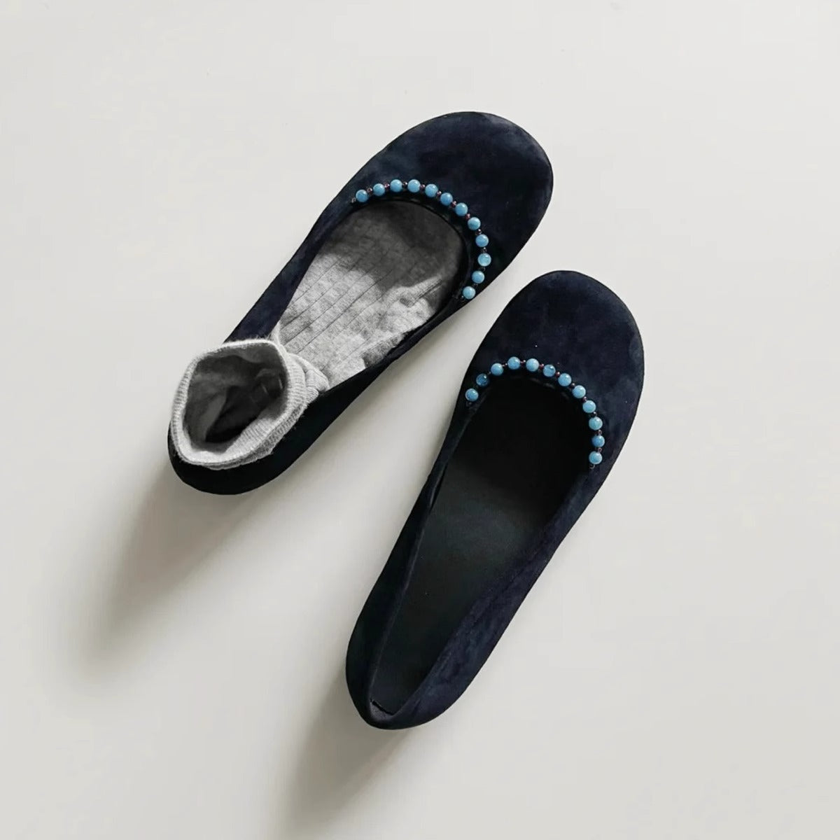 Damen Ballerinas mit Pom-Pom Detail
