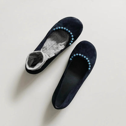 Damen Ballerinas mit Pom-Pom Detail