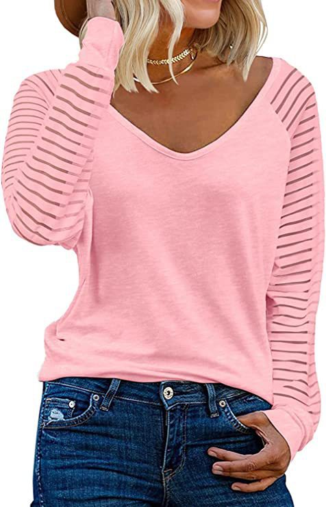 Damen V-Ausschnitt Durchsicht Ärmel Trendy
