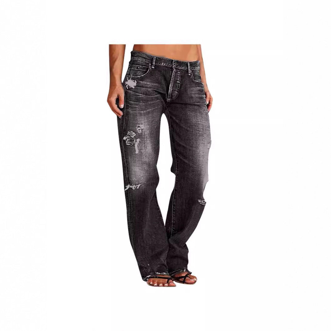 Damen Weitbein Jeans Destroyed Lässig Blau - Norvielle