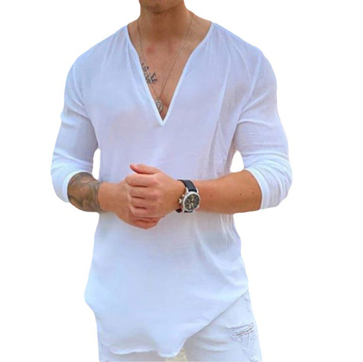 Herren Langarmshirt V-Ausschnitt Modern Casual