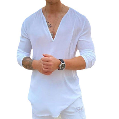 Herren Langarmshirt V-Ausschnitt Modern Casual