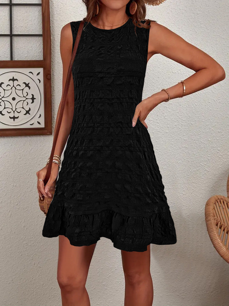 Damen Sommerkleid Ärmellos Rüschendetails Elegant Kurz