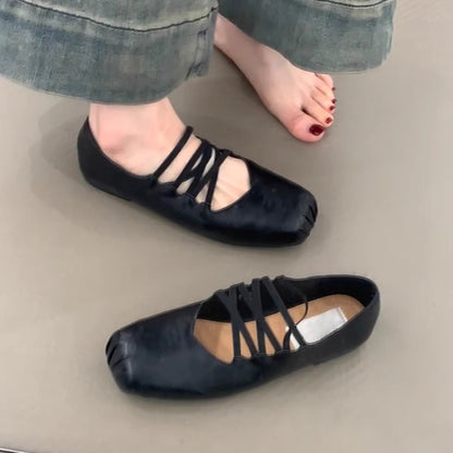 Damen Ballerinas Komfort Schuhe Kreuzband Design