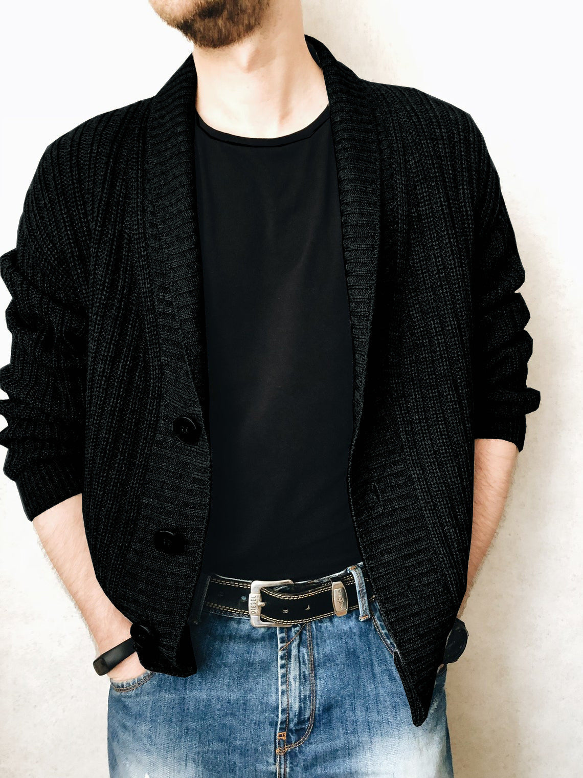 Herren Strickjacke Modern Schalkragen Knöpfe