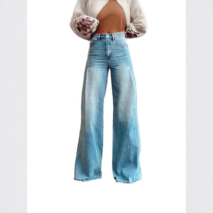 Damen Hochtaillierte Jeans Weite Bein mit Nähten - Norvielle