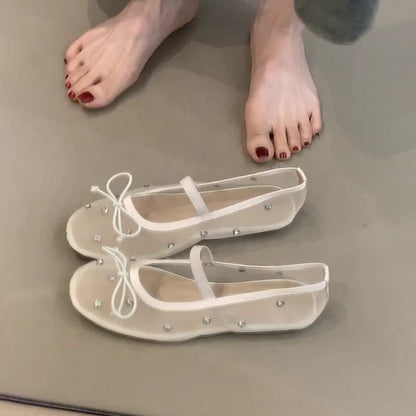Damen Ballerinas Transparent mit Perlen Schmuck - Norvielle