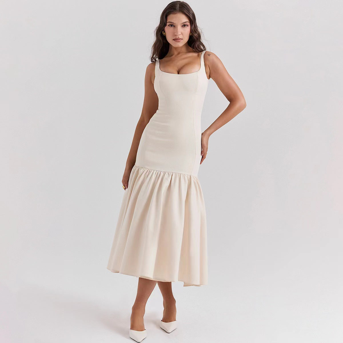Elegantes Damen Maxikleid Rüschen Abendkleid