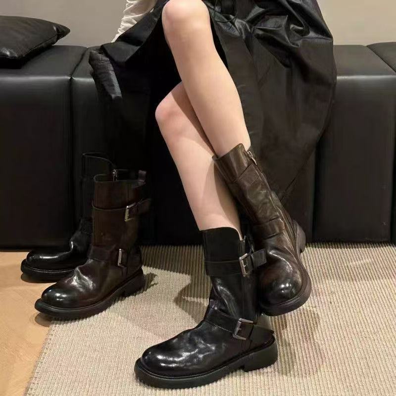 Damen Stiefel Modisch Verstellbare Riemen Schwarz - Norvielle