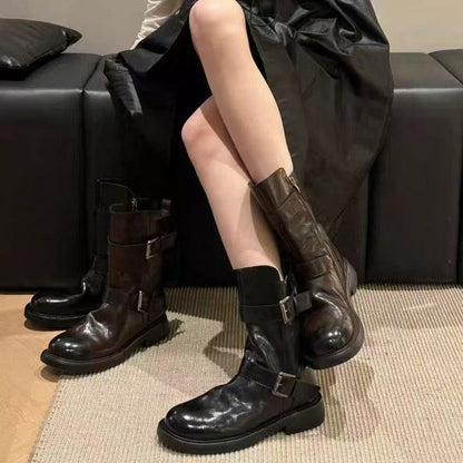 Damen Stiefel Modisch Verstellbare Riemen Schwarz - Norvielle