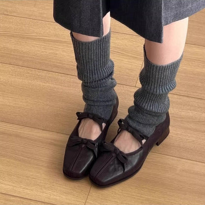 Damen Ballerinas Leder Elegante Schleife