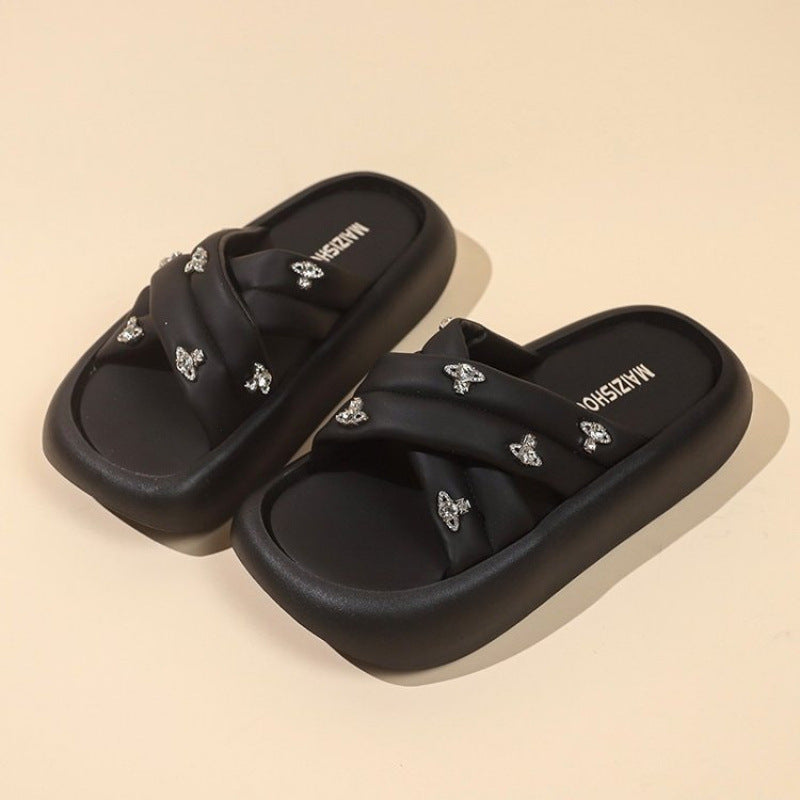 Damen Slipper Glitzersteinen Comfort Schuhe