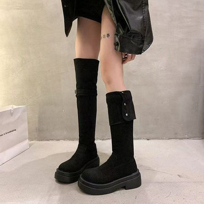 Damen Overknee-Stiefel Mit Riemen Bequem