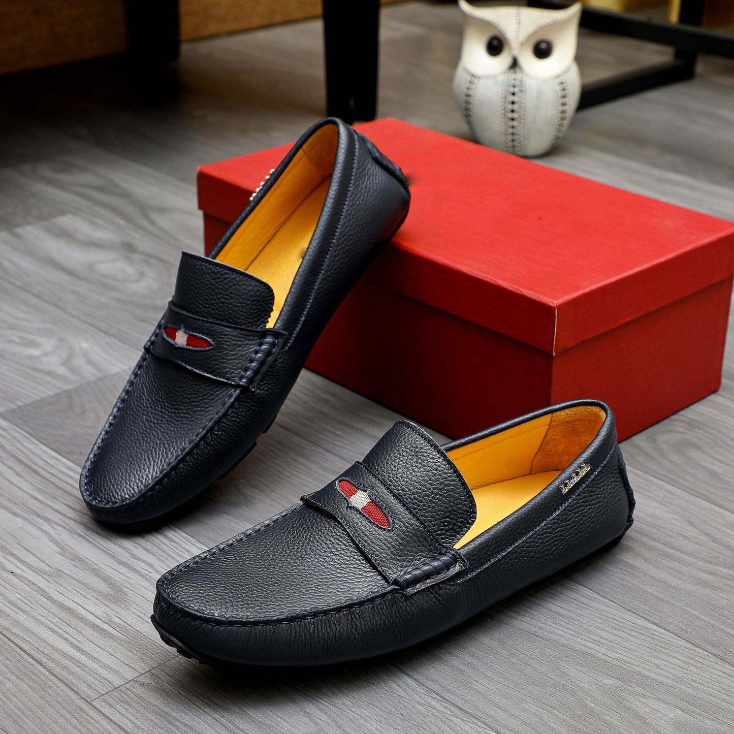 Herren Mokassins Leder Elegant Ziernaht
