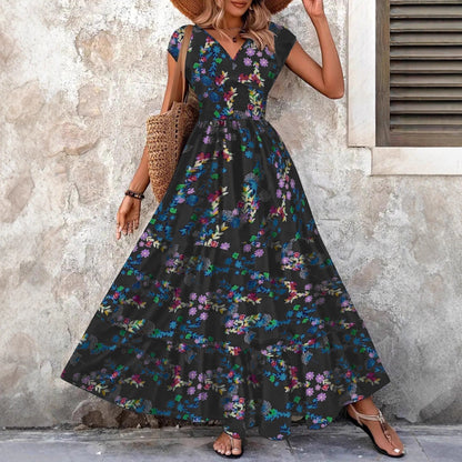 Damen Maxikleid Blumenmuster Baumwolle Schmeichelnder Schnitt