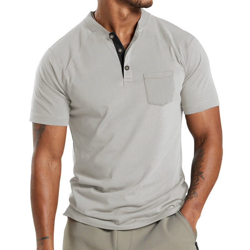 Herren T-Shirt Kurzarm mit Brusttasche Moderner Kragen