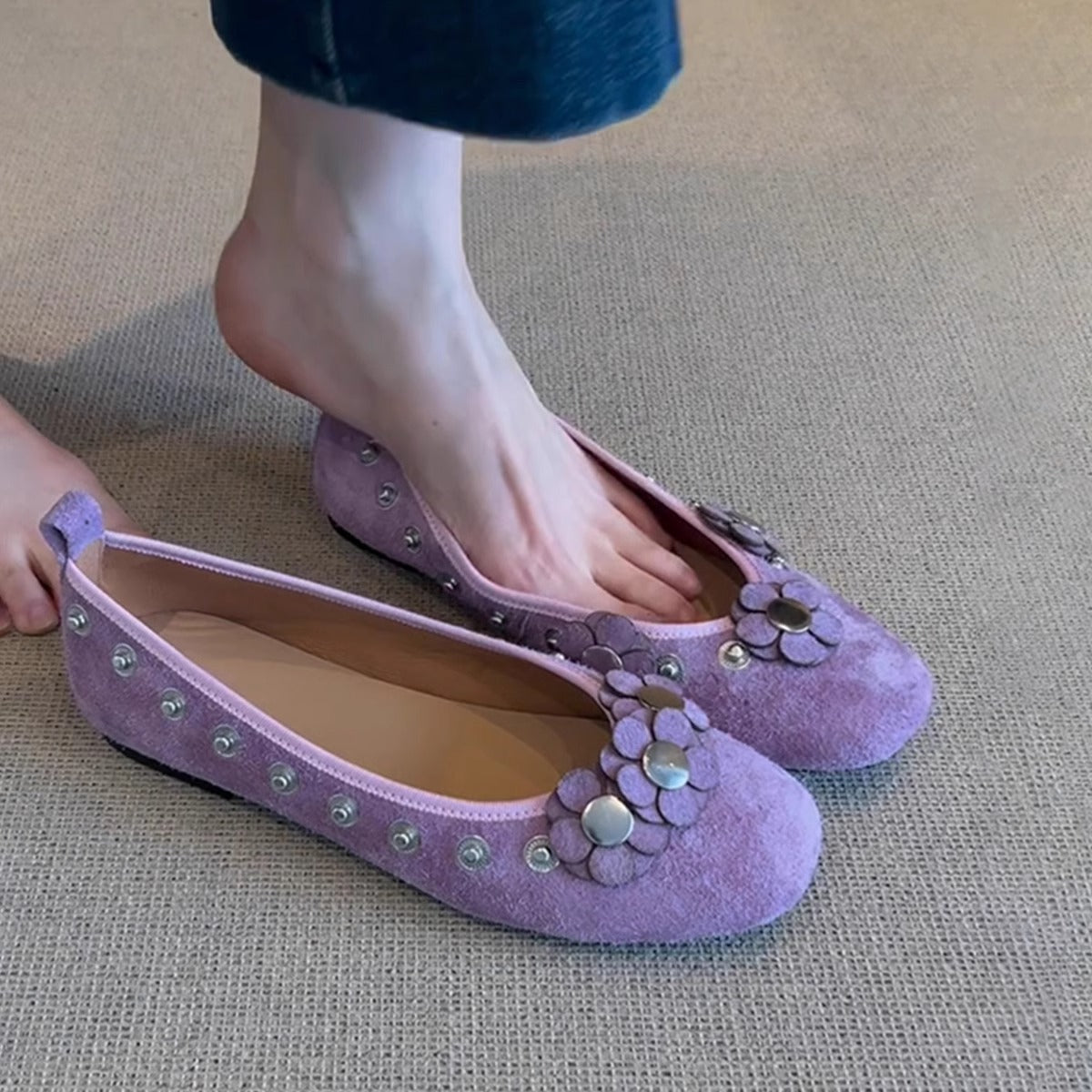 Damen Ballerinas Blumenmuster Komfort Innensohle