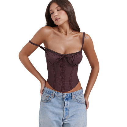 Damen Rüschendetails Verstellbare Träger Elegant