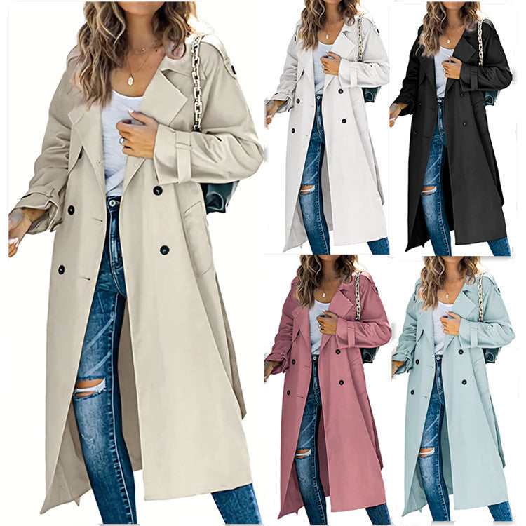 Damen Trenchcoat Elegant Gürtel Knöpfe Schwarz - Norvielle