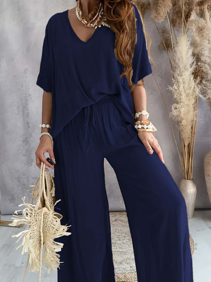 Damen Freizeitoutfit locker Oberteil weite Hosen Casual sollte zu