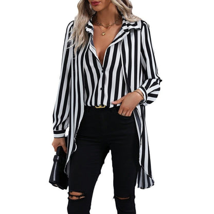 Damen Langarmbluse Streifenmuster Asymmetrisch