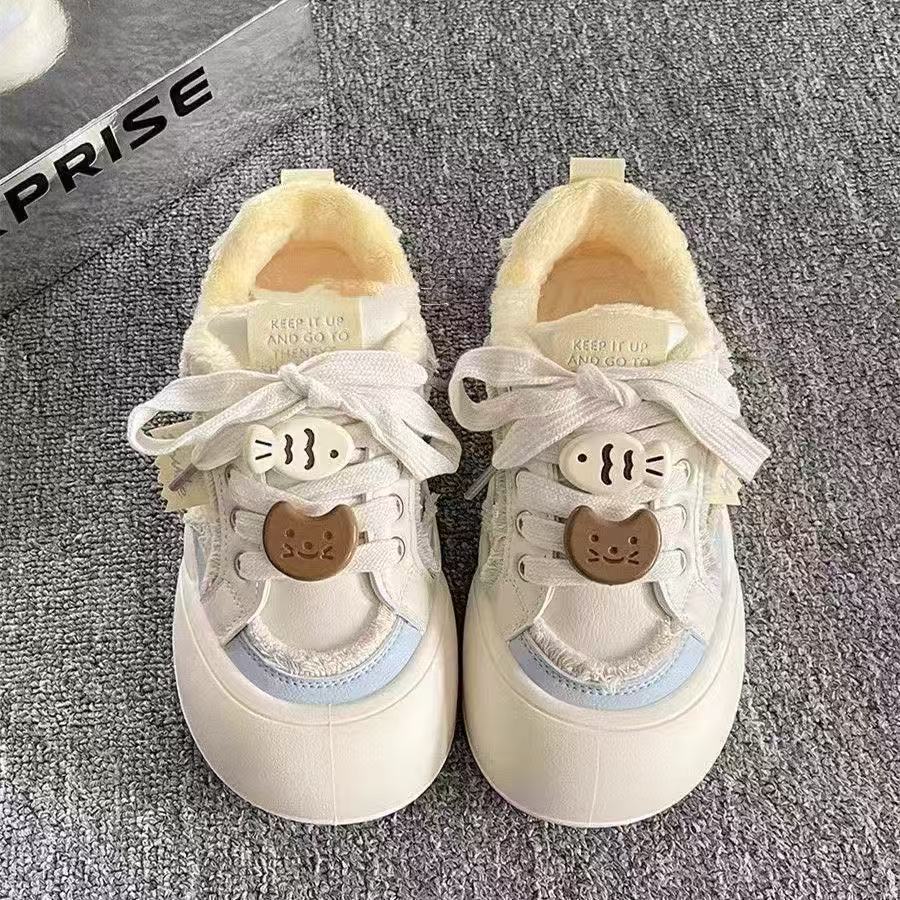 Damen Sneaker Weich Flauschig Schnürsenkel