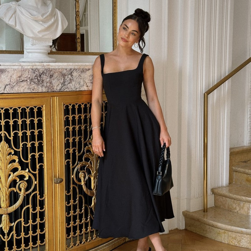 Damen Maxikleid A-Linie Quadratausschnitt Lang