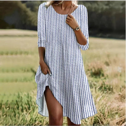 Damen Sommerkleid Streifenmuster Mit Seitenschlitz Leicht - Norvielle