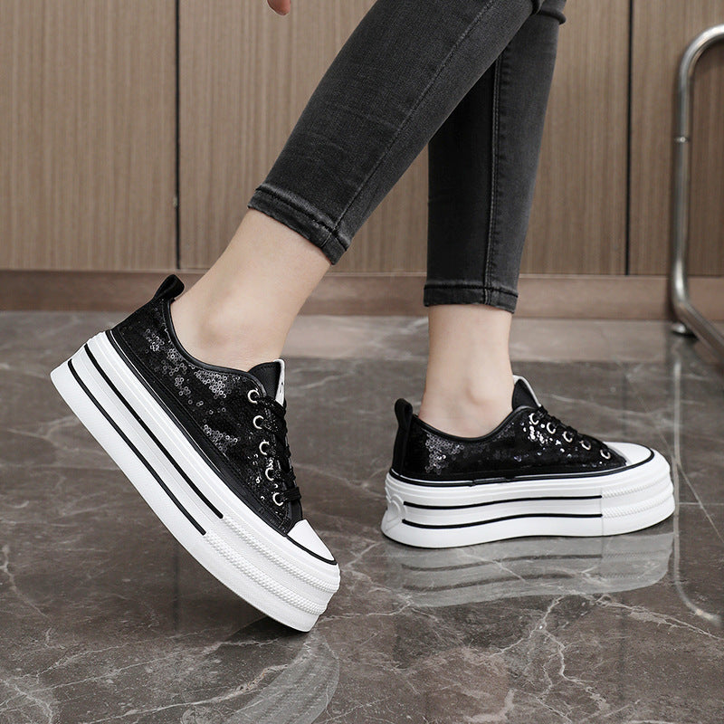 Damen Plateau Sneaker Glitzer Glanz Komfort