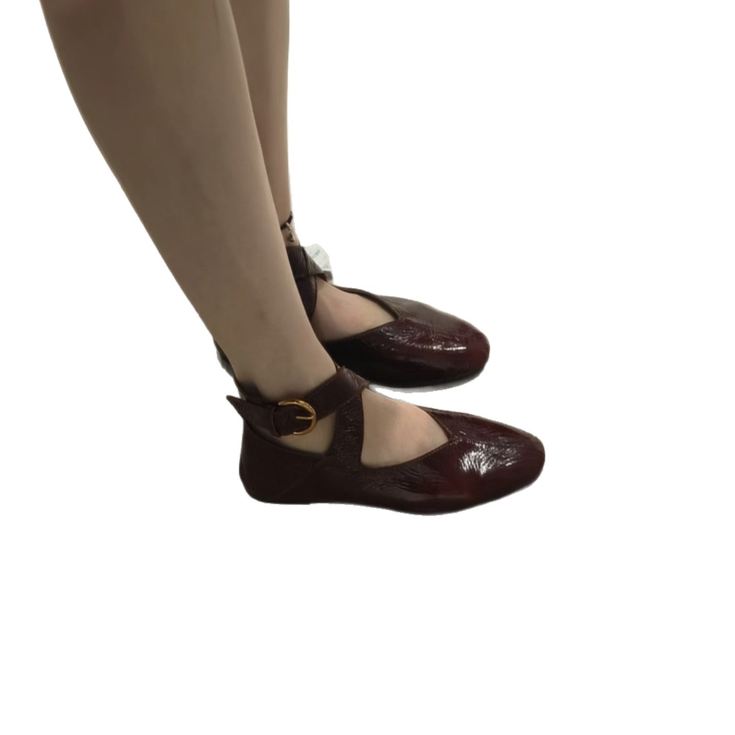 Damen Ballerinas Lack Schlaufen Modisch Glänzend