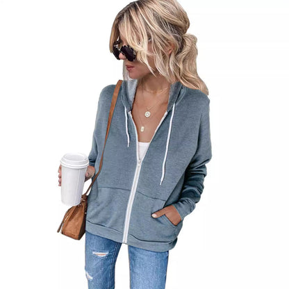Damen Kapuzenpullover Bequem Reißverschluss Taschen